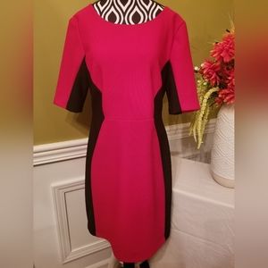 Bisou Bisou Michele Bohbot Red and Black Short Sleeve Dress Midi